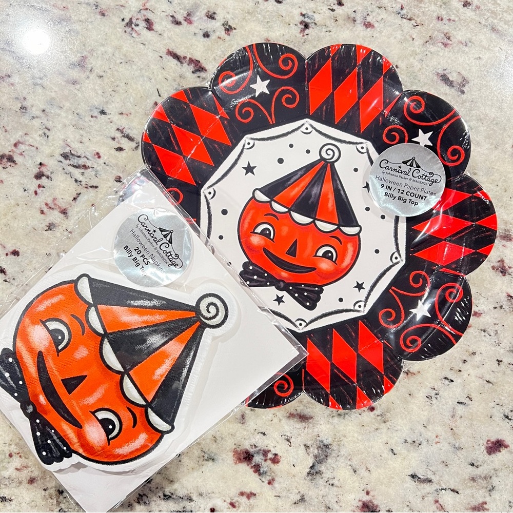 Johanna Parker Carnival Cottage Billy Big Top disposable plates & napkins